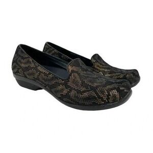 Dansko Olivia Loafer Womens 38/7.5-8 Black Bronze Snake Leather Flats Shoes